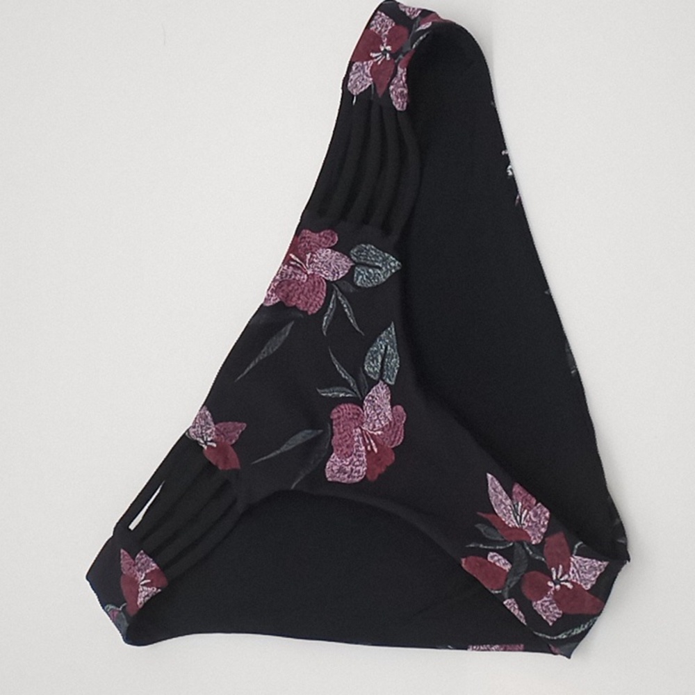 TiniBikini Floral Strappy Side Hipster Bikini Swim Bottom Black M